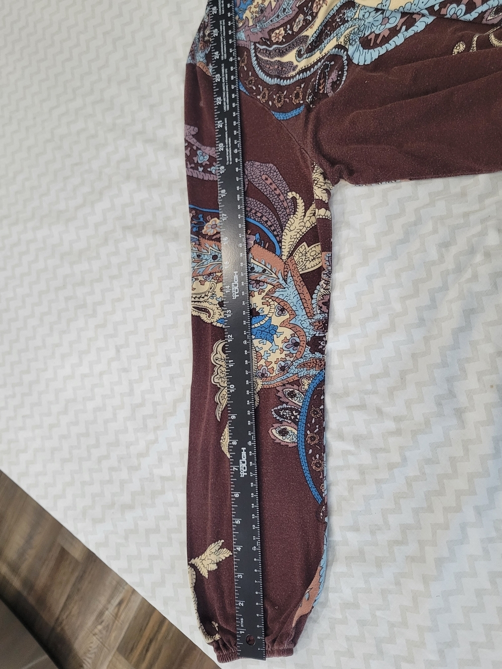 Women’s Lace-Up V-Neck Paisley Tunic Top - Brown/Blue With Cuffed Sleeves Sz - Picture 8 of 10